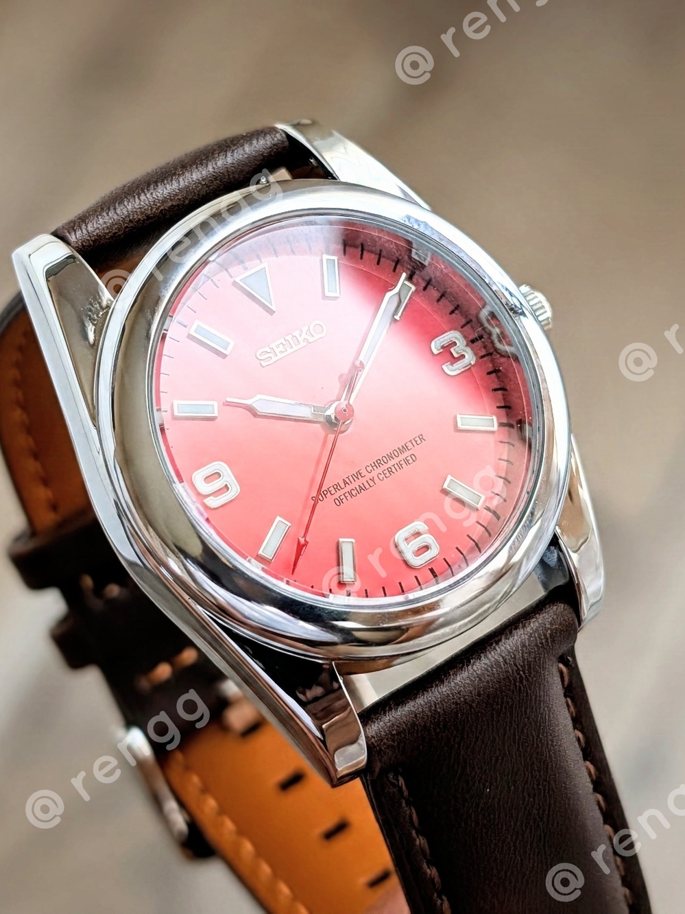 37mm Seiko Pink Dial Stainless Dress watch Mod Smooth Sweep Second